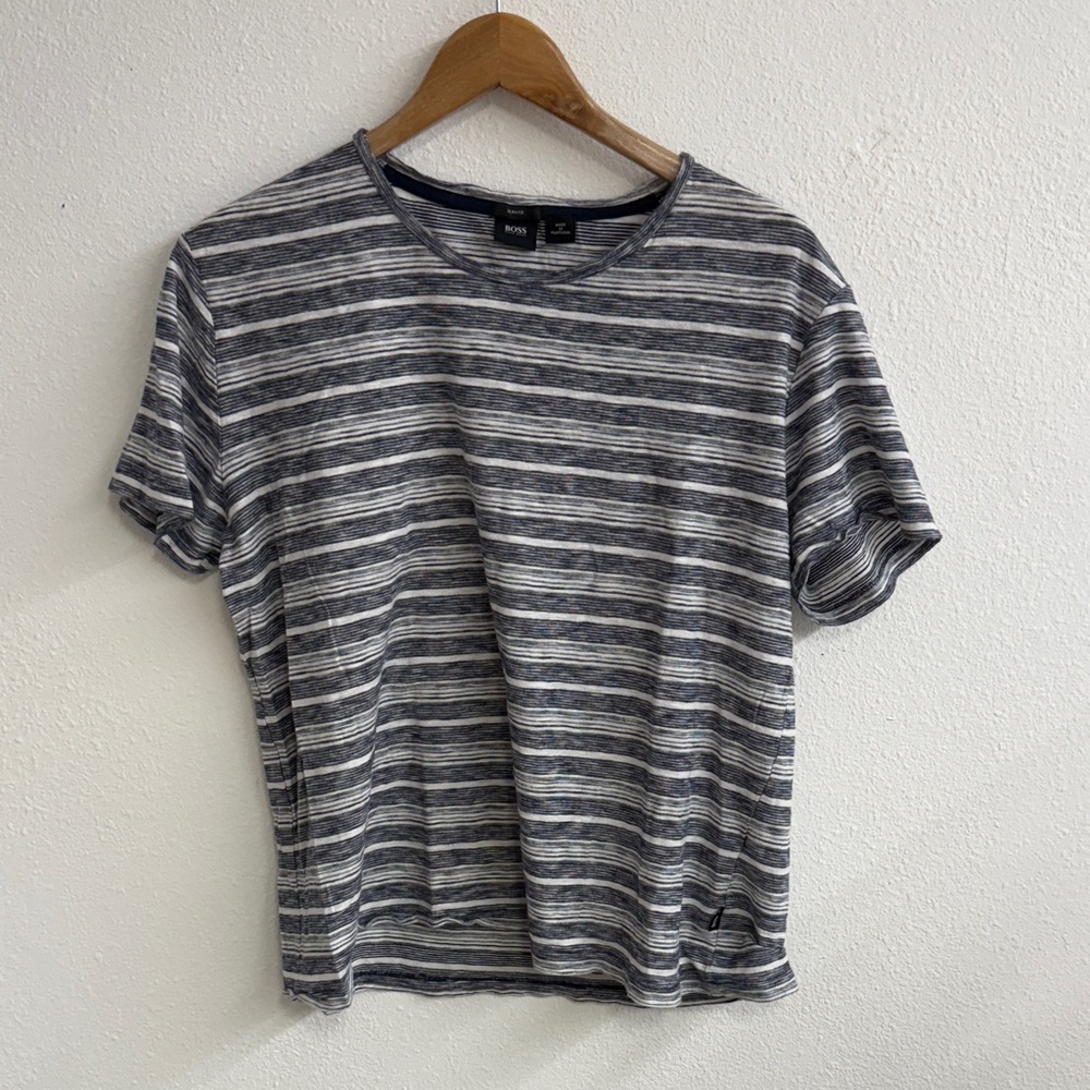 Boss Hugo Boss Navy and White Striped Short Sleeve Tee fits like a xl